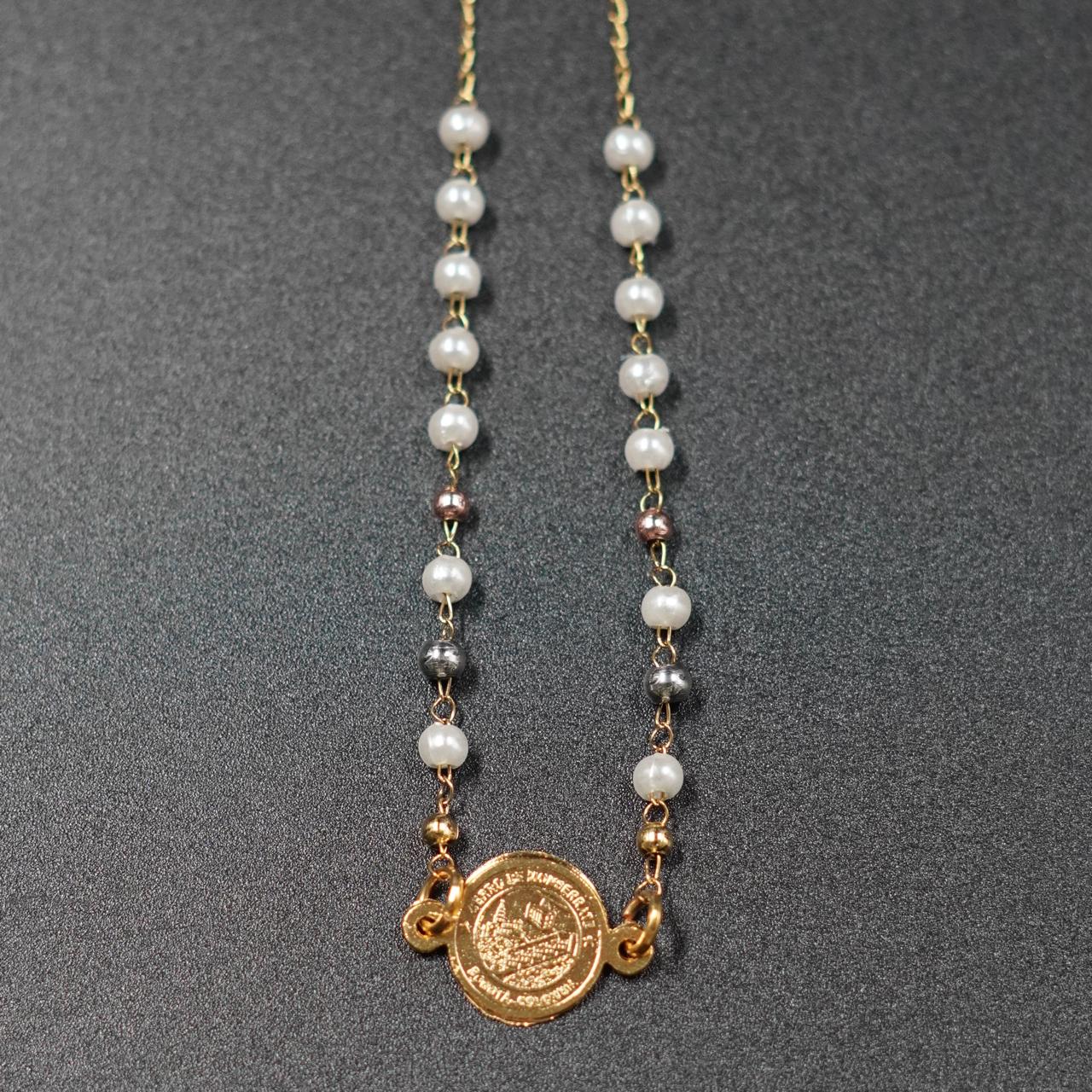 Miniatura 2 de Tobillera Medalla Perlas platead rosa